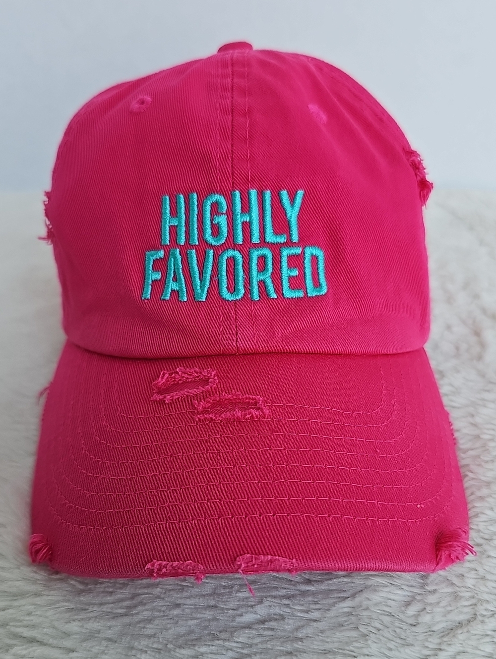 KBETHOS Vintage Highly Favored Distressed Dad Hat Pink